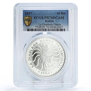 Bolivia 10 bolivianos Ibero-American Dances Diablada PR70 PCGS silver coin 1997
