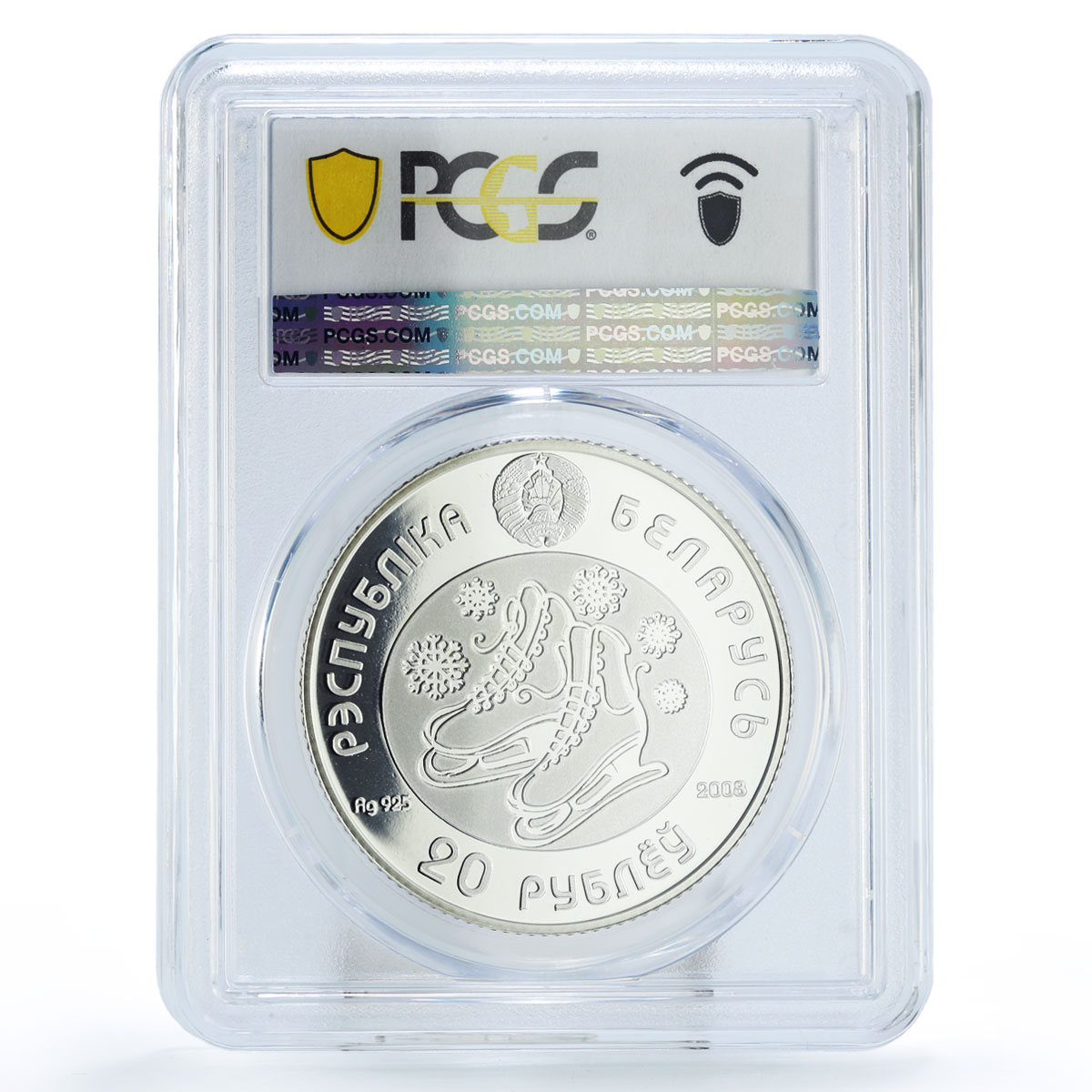 Belarus 20 roubles Vancouver Olympic Games Figure Skating PR67 PCGS Ag coin 2008