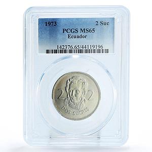 Ecuador 2 sucre Non Circulating Destroyed Mintage KM-82 MS65 PCGS CuNi coin 1973