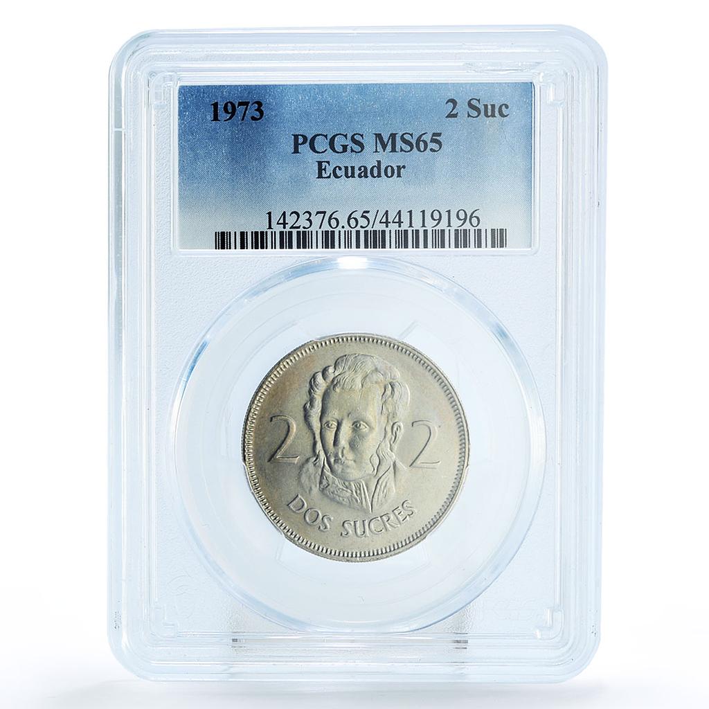Ecuador 2 sucre Non Circulating Destroyed Mintage KM-82 MS65 PCGS CuNi coin 1973
