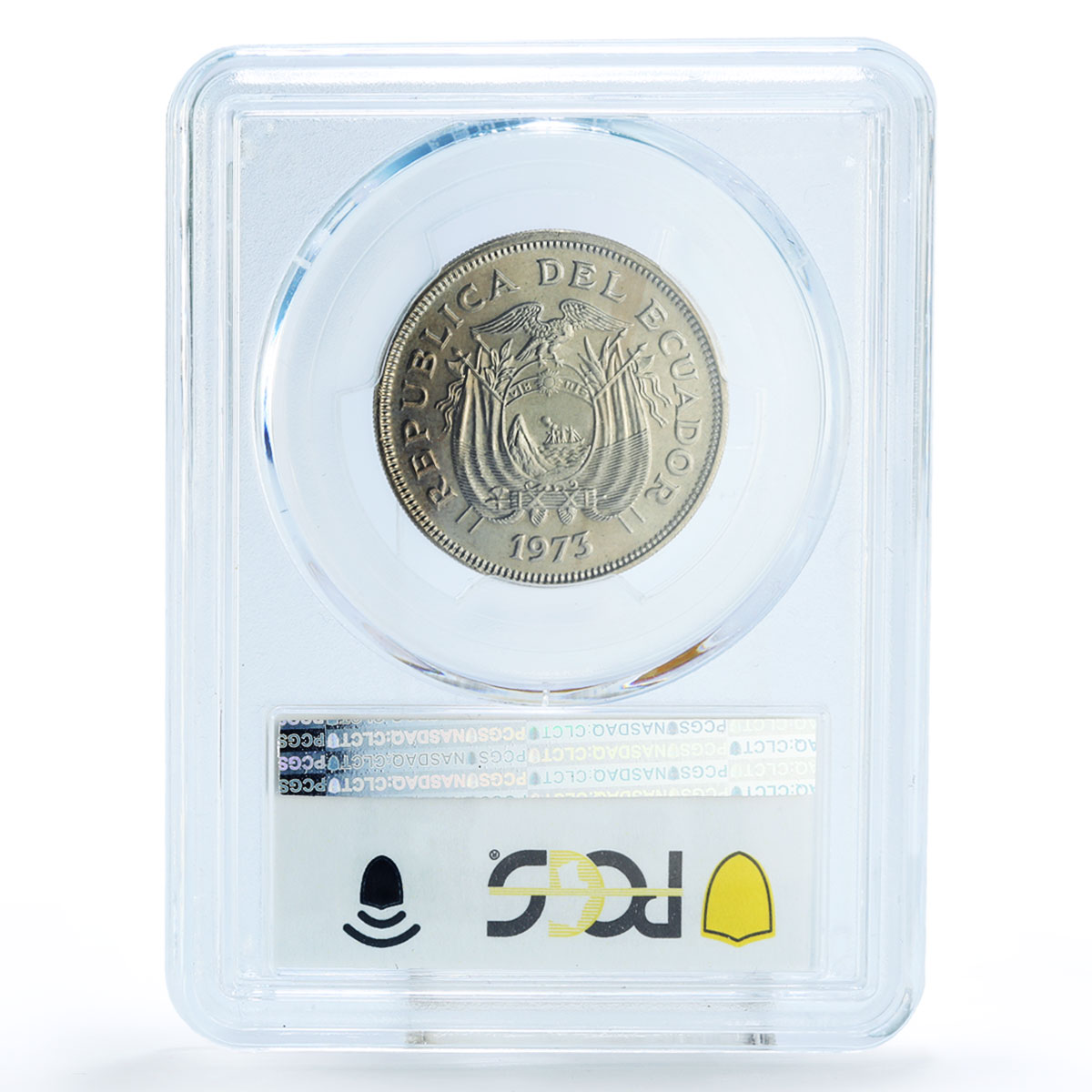 Ecuador 2 sucre Non Circulating Destroyed Mintage KM-82 MS65 PCGS CuNi coin 1973