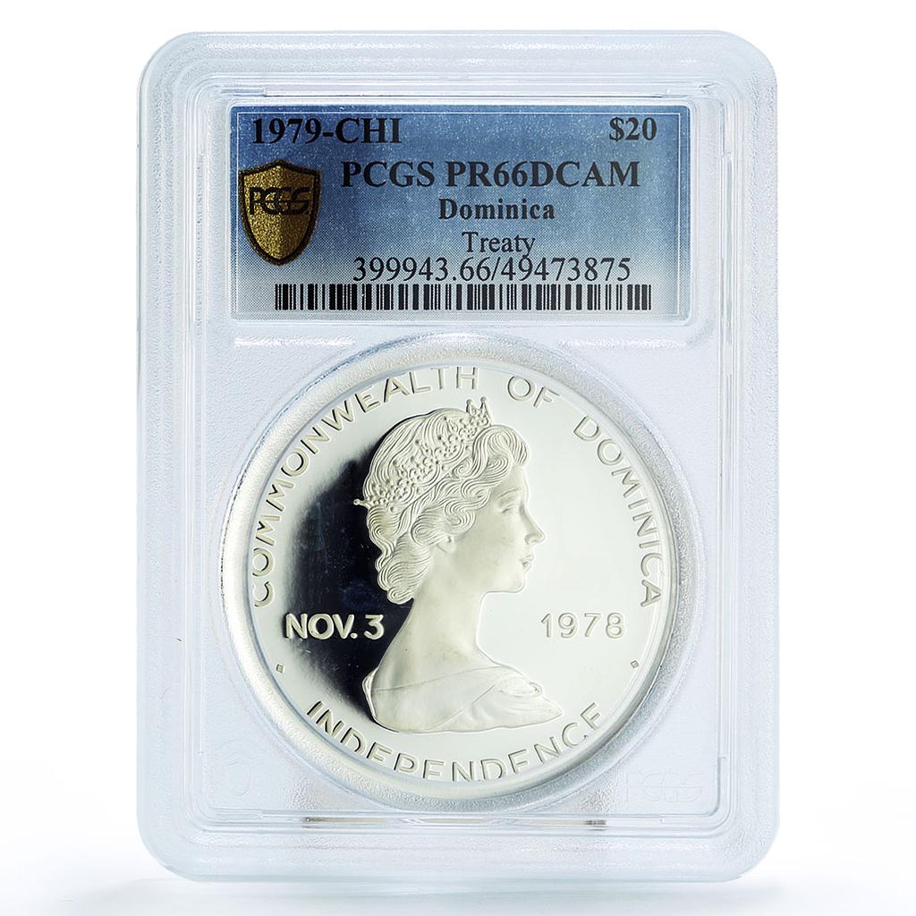Dominica 20 dollars Israel Egypt Treaty Politics PR66 PCGS silver coin 1979