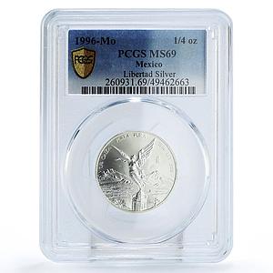 Mexico 1/4 onza Libertad Angel of Independence MS69 PCGS silver coin 1996