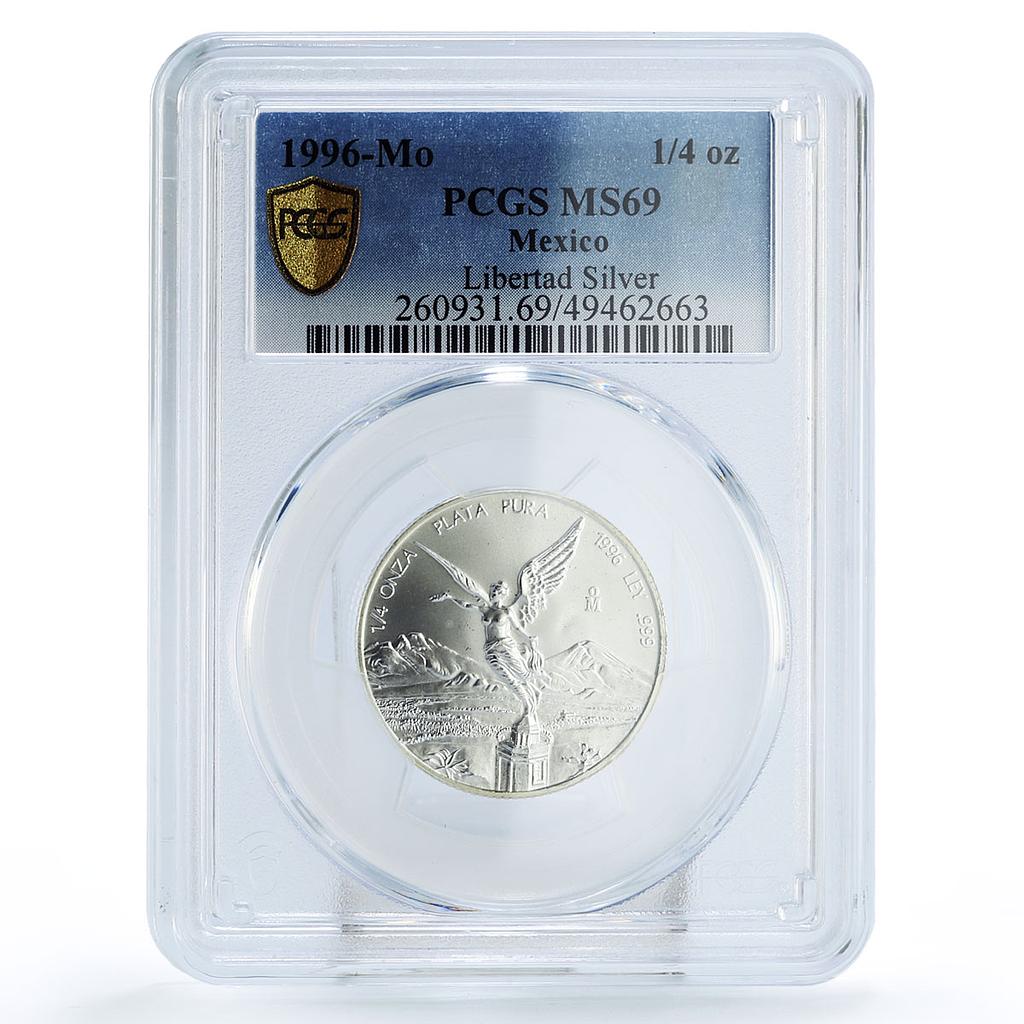 Mexico 1/4 onza Libertad Angel of Independence MS69 PCGS silver coin 1996