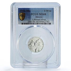 Mexico 1/10 onza Libertad Angel of Independence MS68 PCGS silver coin 2002