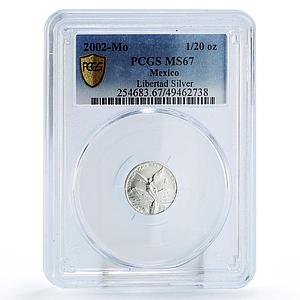 Mexico 1/20 onza Libertad Angel of Independence MS67 PCGS silver coin 2002