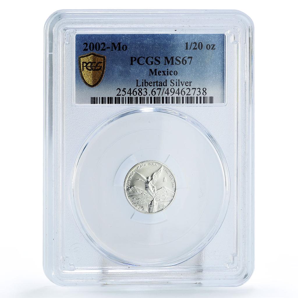 Mexico 1/20 onza Libertad Angel of Independence MS67 PCGS silver coin 2002