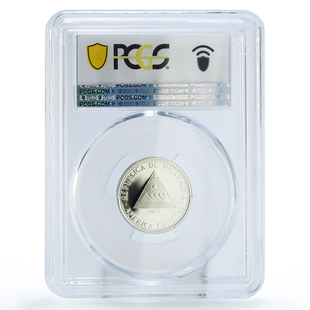 Nicaragua 20 cordobas Earthquake Peace Progress Bird PR69 PCGS silver coin 1975