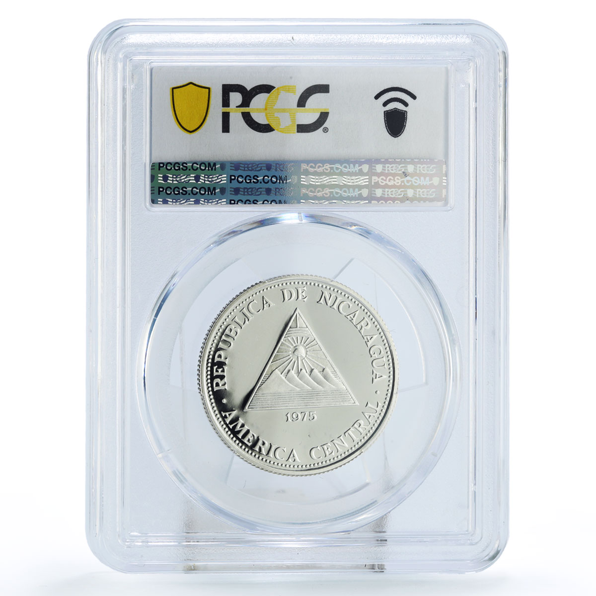 Nicaragua 50 cordobas USA United States Liberty Bell PR67 PCGS silver coin 1975