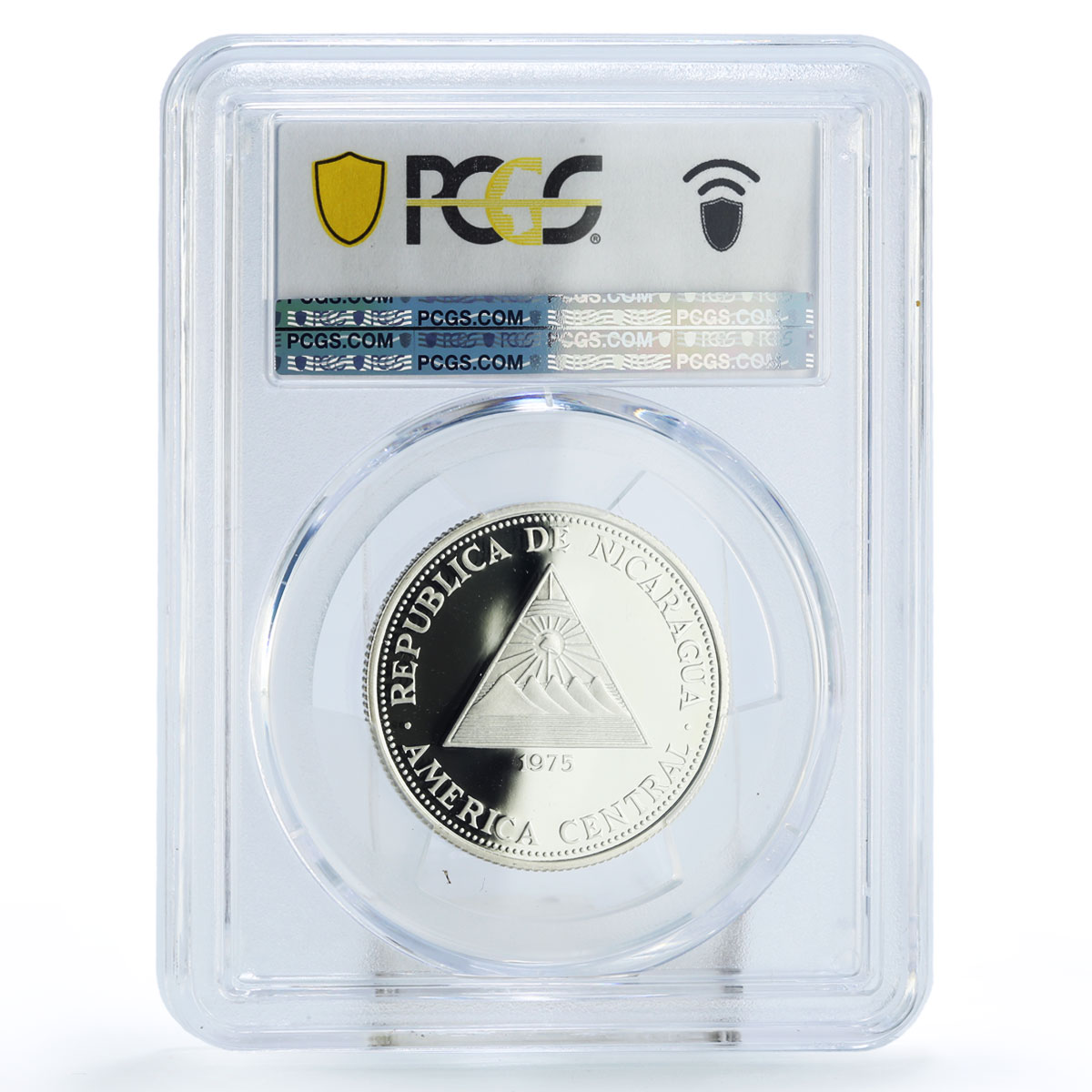 Nicaragua 50 cordobas Earthquake Bud El Capullo Art PR67 PCGS silver coin 1975