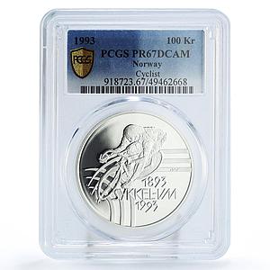 Norway 100 kroner World Cycling Championships Cyclist PR67 PCGS silver coin 1993