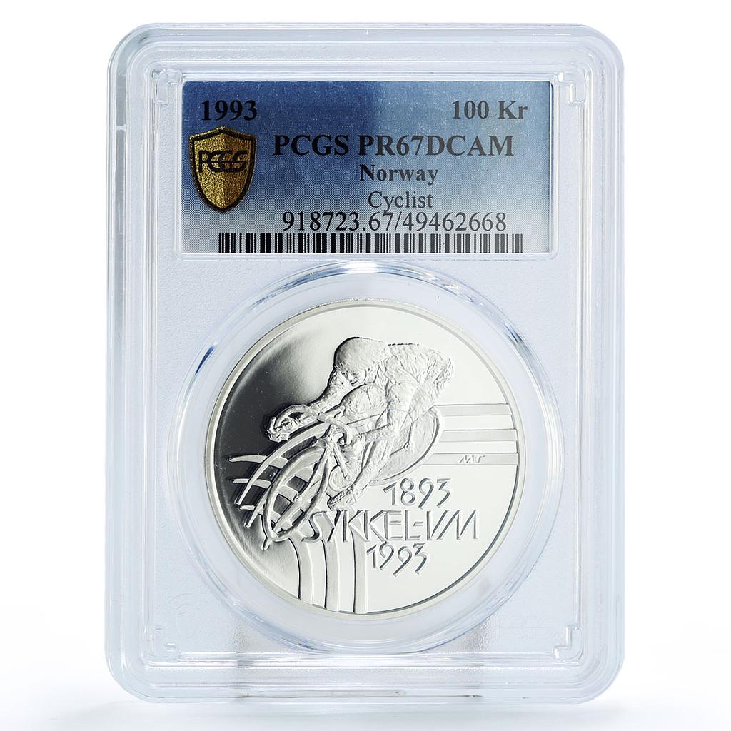 Norway 100 kroner World Cycling Championships Cyclist PR67 PCGS silver coin 1993