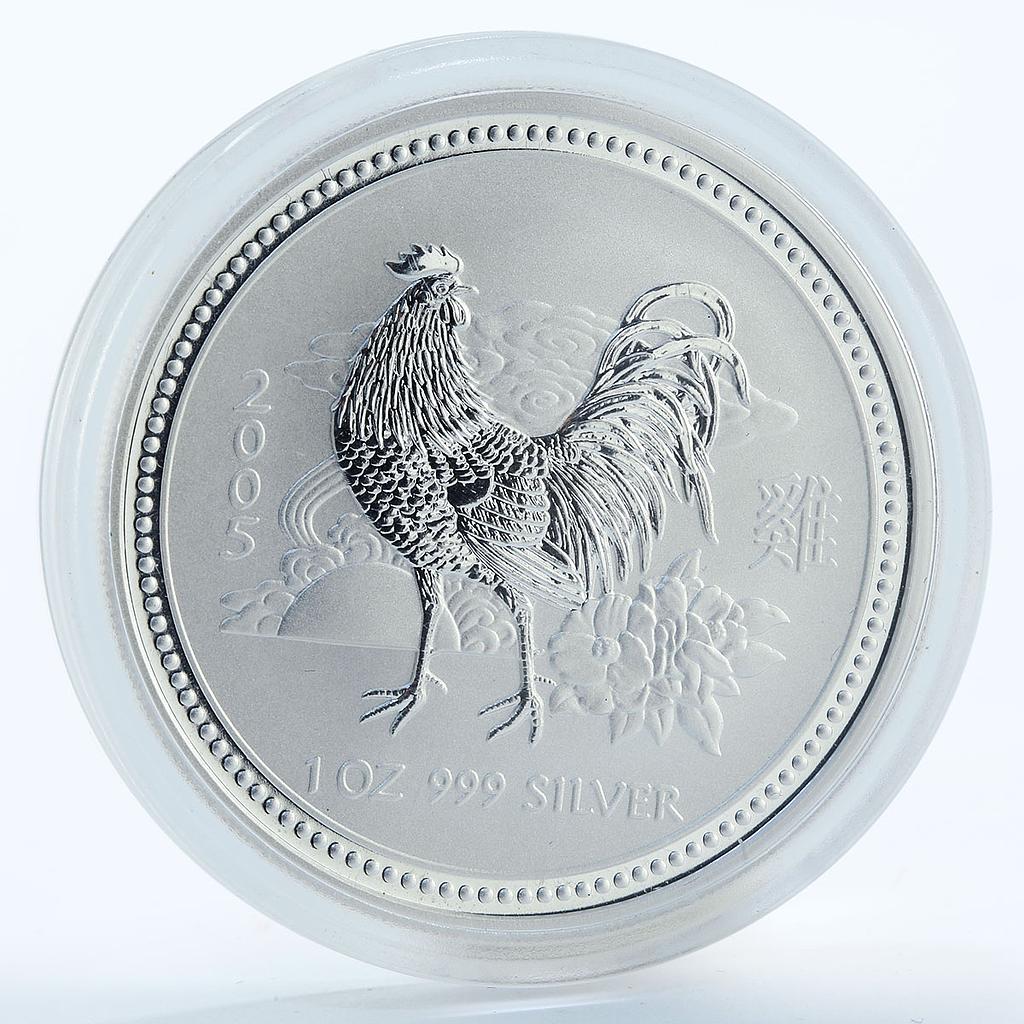 Australia 1 dollar Lunar Calendar series I Year of the Rooster silver coin 2005