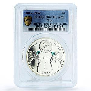 Niue 1 dollar Great Commanders Hannibal Barkas Elephants PR67 PCGS Ag coin 2012