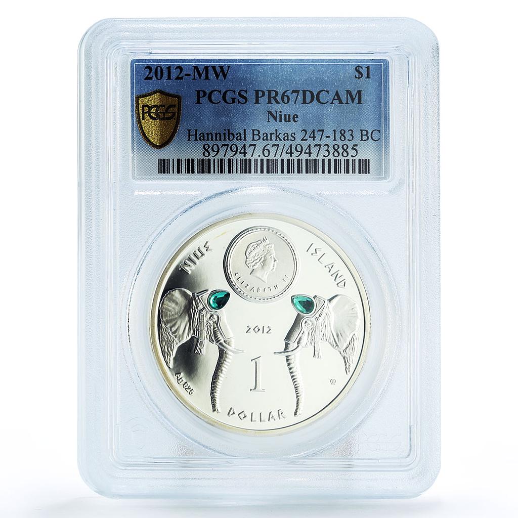 Niue 1 dollar Great Commanders Hannibal Barkas Elephants PR67 PCGS Ag coin 2012
