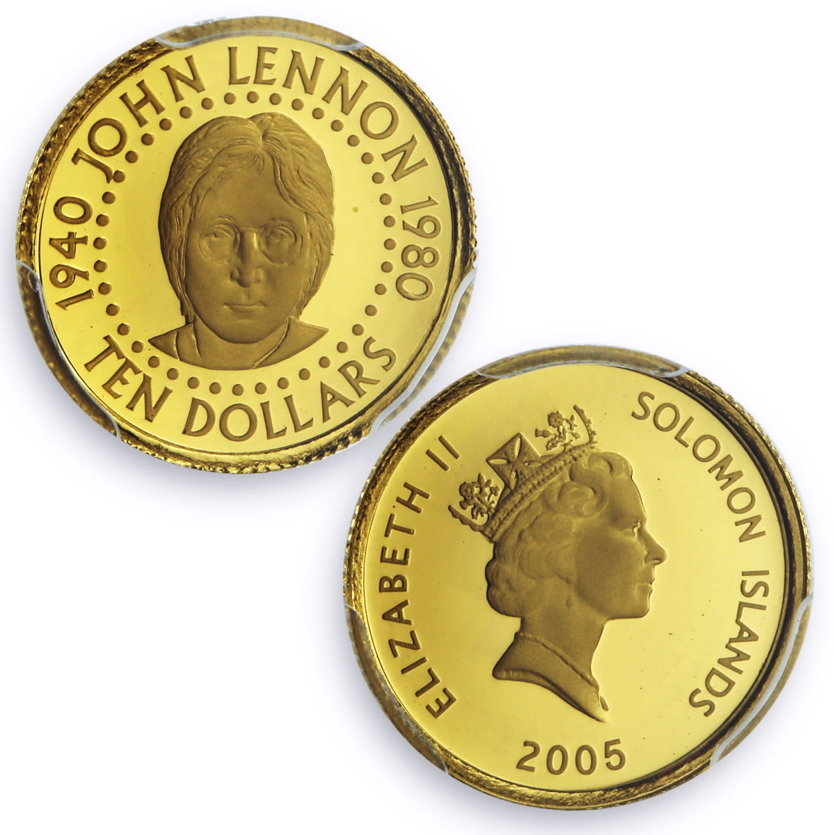 Solomon Islands 10 dollars Beatles John Lennon Music PR69 PCGS gold coin 2005