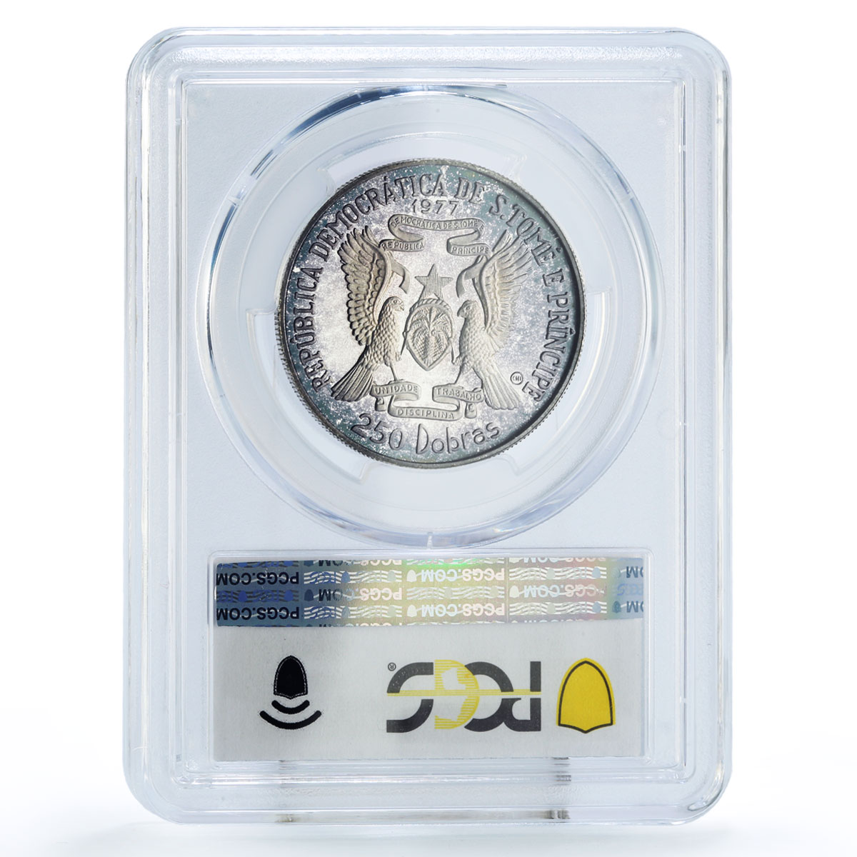 Sao Tome 250 dobras Independence Mother and Child PR68 PCGS silver coin 1977