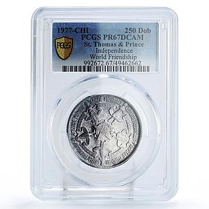Sao Tome 250 dobras Independence World Friendship PR67 PCGS silver coin 1977