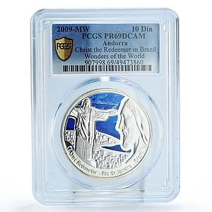 Andorra 10 diners World Wonders Brazil Christ Redeemer PR69 PCGS Ag coin 2009