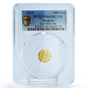 Mongolia 1000 togrog Philosopher Communist Karl Marx PR69 PCGS gold coin 2019