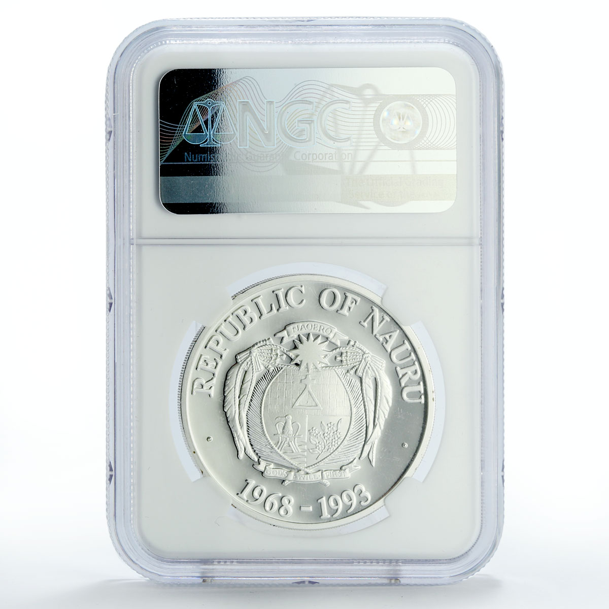Nauru 10 dollars Independence 25th Anniversary KM-1 PF69 NGC silver coin 1993