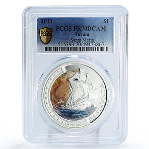 Tuvalu 1 dollar Seafaring Santa Maria Ship Clipper PR70 PCGS silver coin 2011