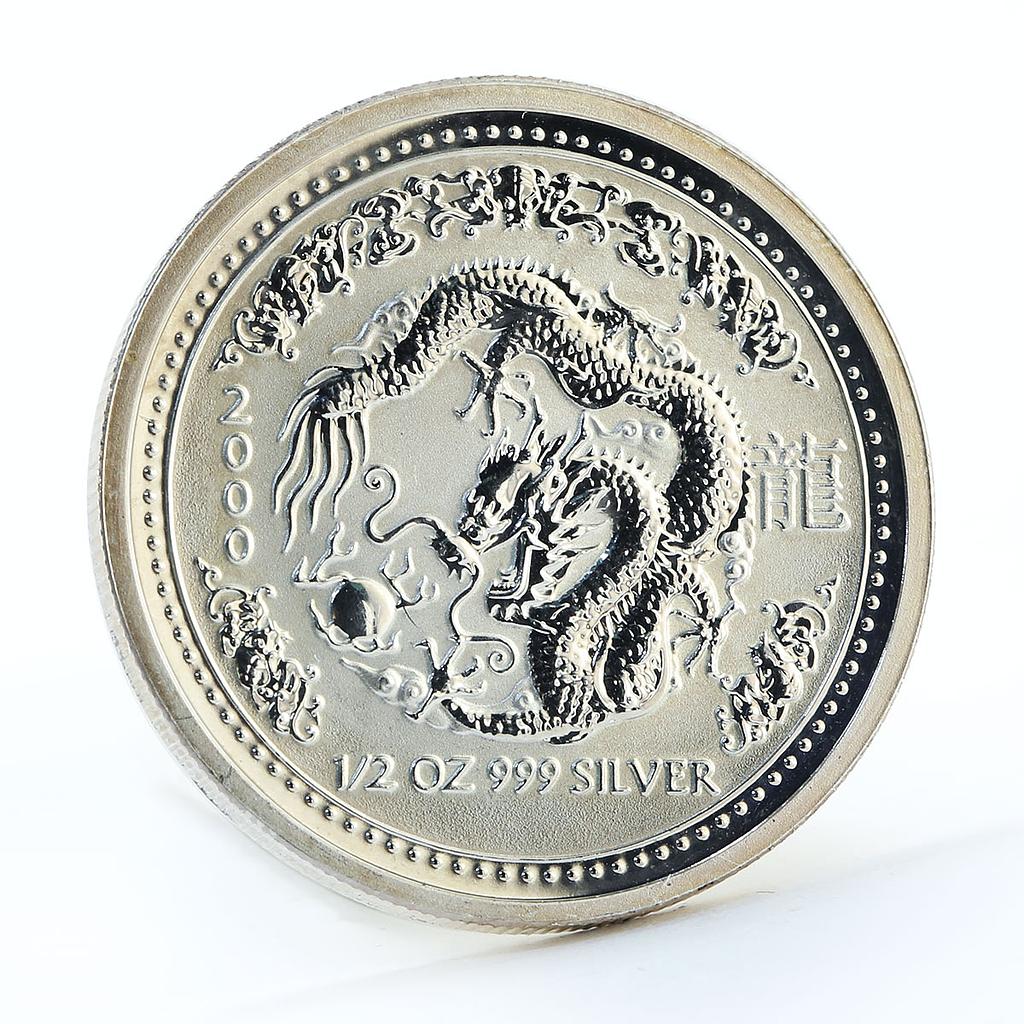 Australia 50 cents Year of the Dragon Lunar Series I silver 1/2 oz coin 2000