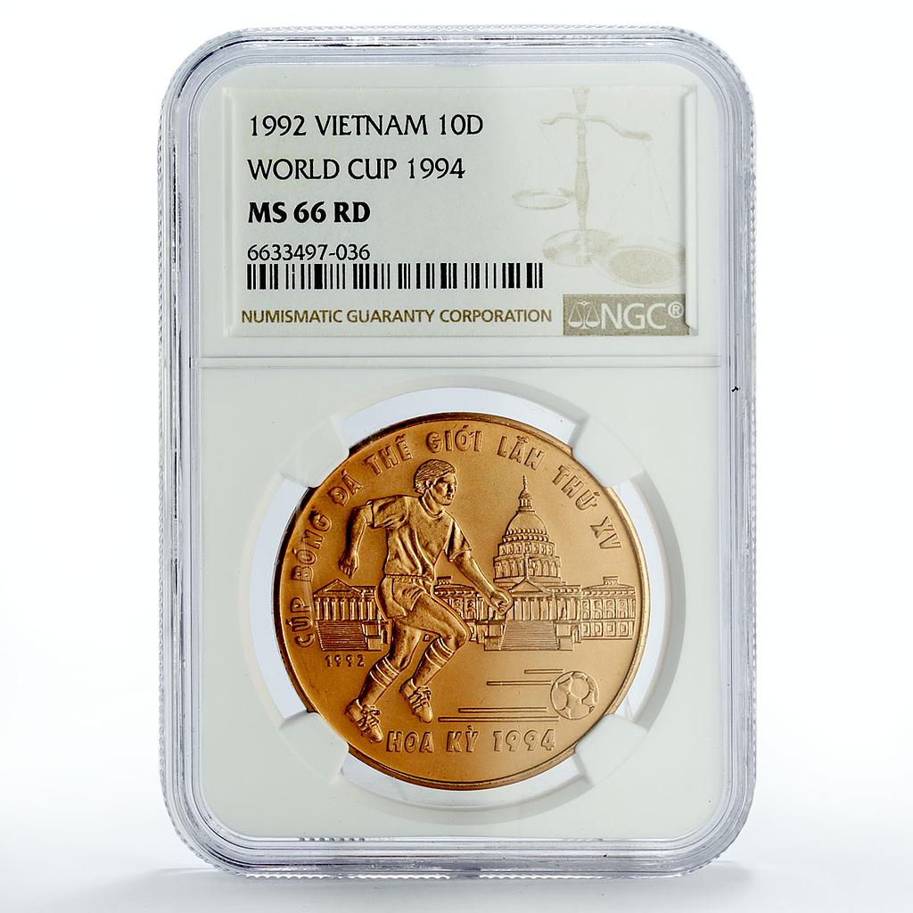 Vietnam 10 dong Football World Cup in the USA Player MS66 NGC copper coin 1992