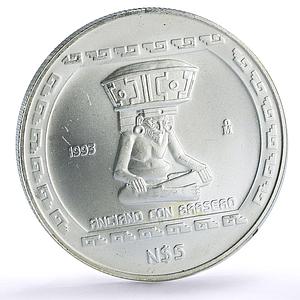 Mexico 5 pesos Precolombina Anciano Brasero Statue Mark Right silver coin 1993