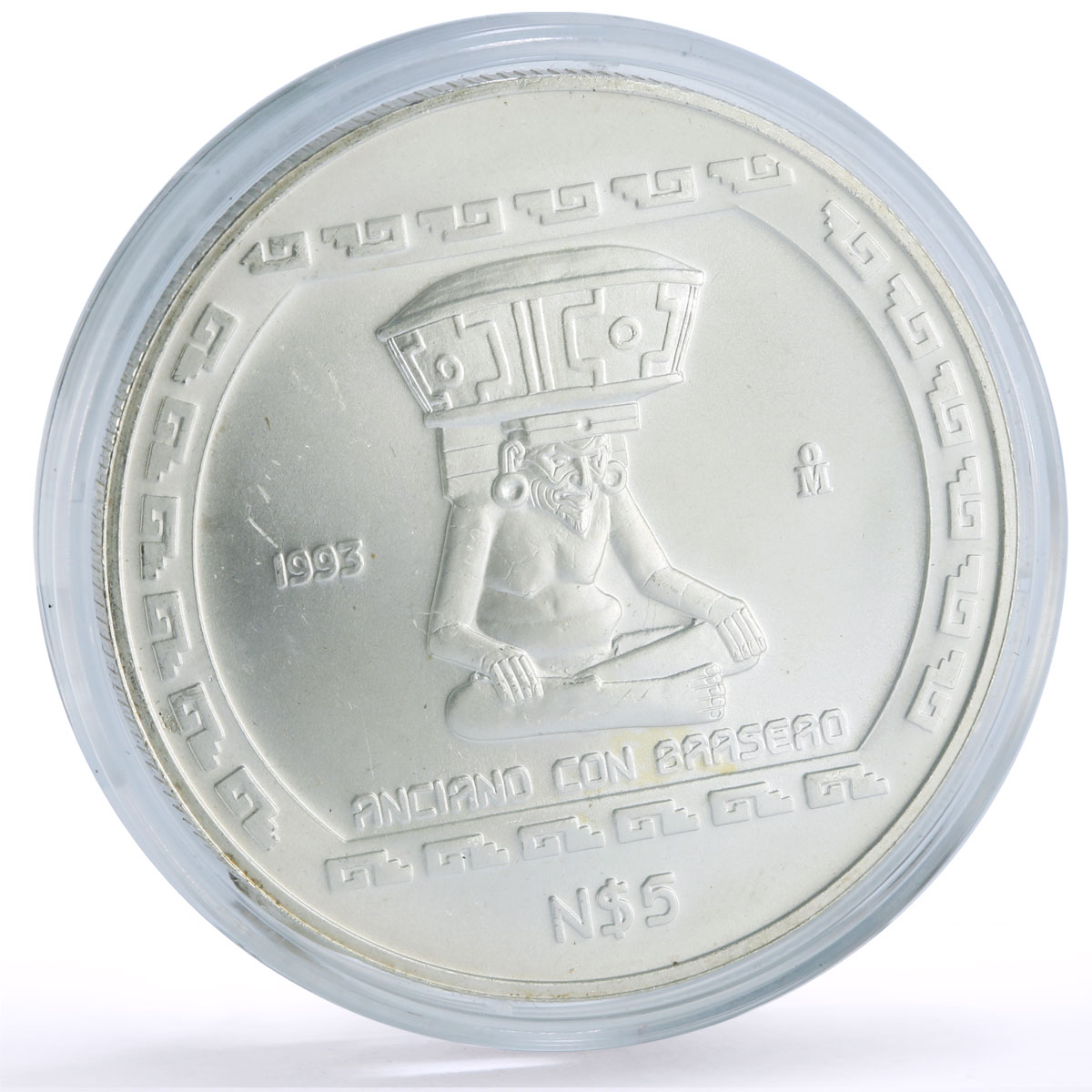 Mexico 5 pesos Precolombina Anciano Brasero Statue Mark Right silver coin 1993