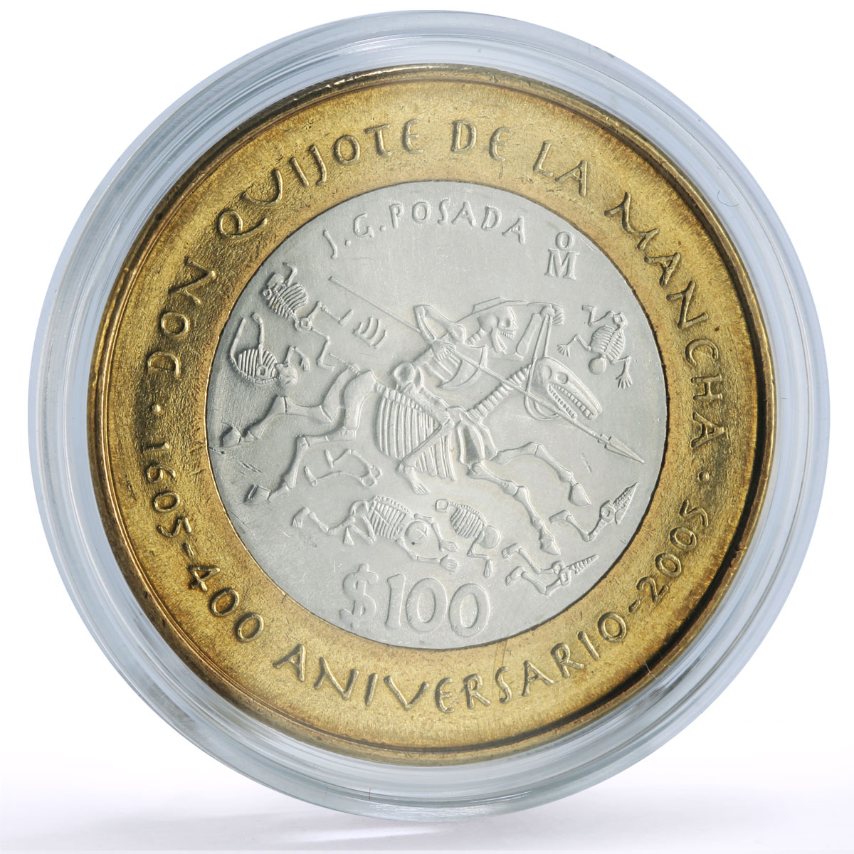 Mexico 100 pesos Cervantes Don Quijote Anniversary Literature bimetal coin 2005