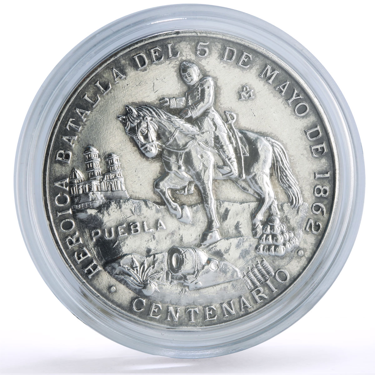 Mexico Puebla Battle General Zaragoza Horseman silver token medal coin 1962