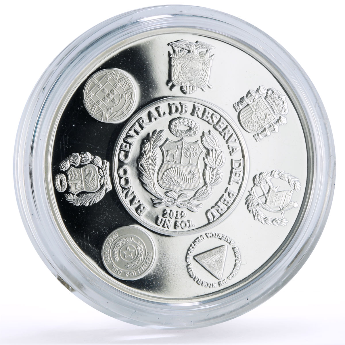 Peru 1 sol Ibero-American Railways Lima - Callao Train proof  silver coin 2019