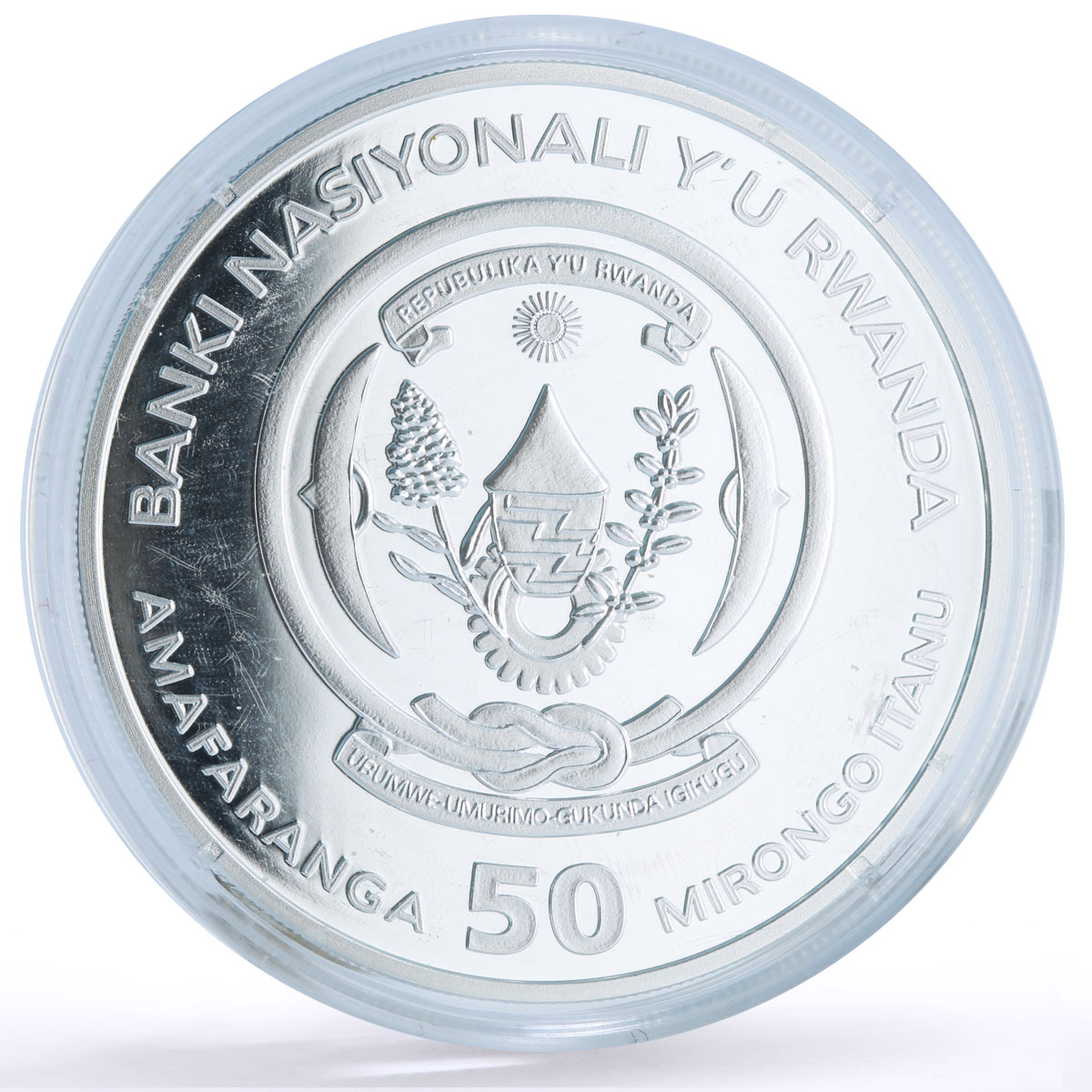 Rwanda 50 francs African Ounce Wildlife Gorillas Fauna proof silver coin 2008