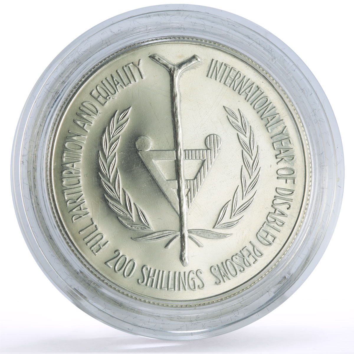 Uganda 200 shillings IYDP Disabled Persons Year Piefort proof silver coin 1981