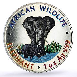 Zambia 5000 kwacha African Wildlife Elephant Fauna colored silver coin 1999