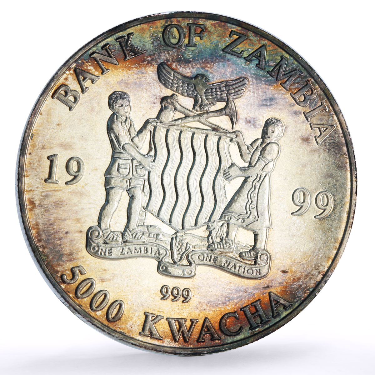 Zambia 5000 kwacha African Wildlife Elephant Fauna colored silver coin 1999