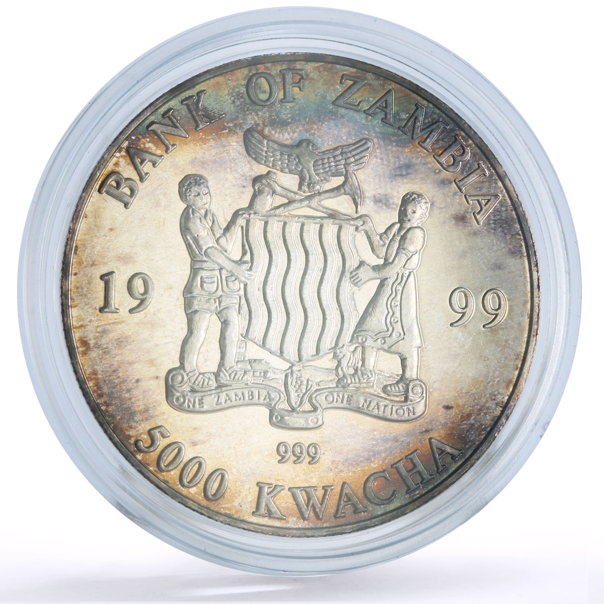 Zambia 5000 kwacha African Wildlife Elephant Fauna colored silver coin 1999