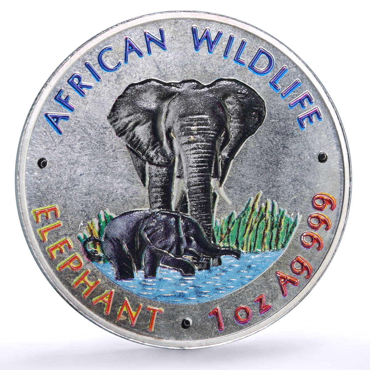 Zambia 5000 kwacha African Wildlife Elephant Fauna colored silver coin 1999