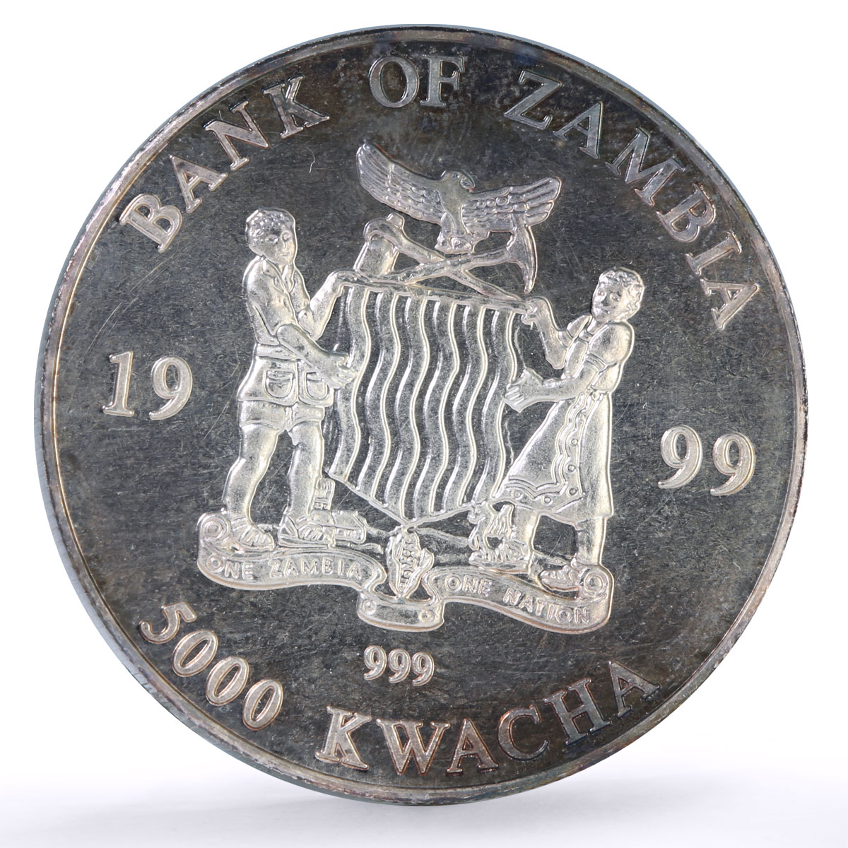Zambia 5000 kwacha African Wildlife Elephant Fauna colored silver coin 1999