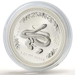 Australia 1 dollar Lunar Calendar series I Year of the Snake silver coin 2001