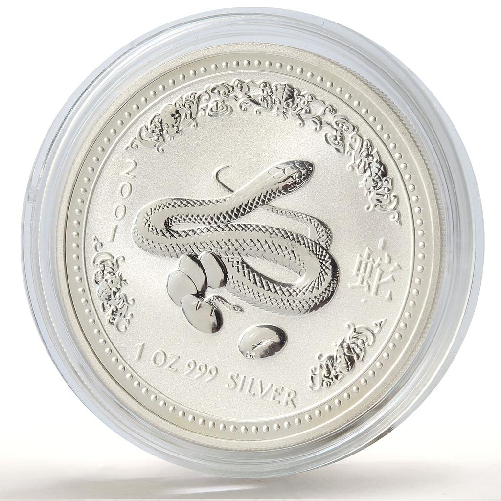Australia 1 dollar Lunar Calendar series I Year of the Snake silver coin 2001