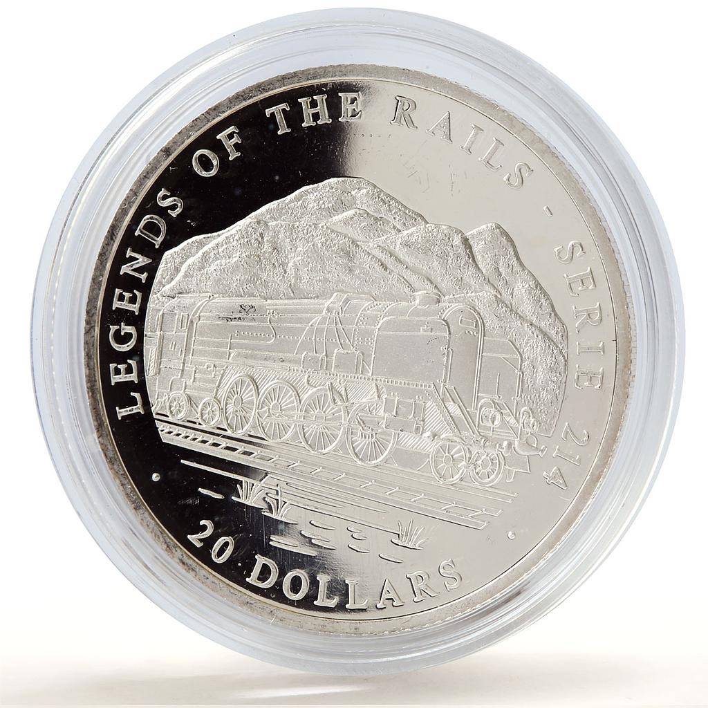 Liberia 20 dollars Railways Railroads Trains Serie 214 proof silver coin 2002