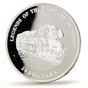 Liberia 20 dollars Railways Railroads Trains Br 10 001 proof silver coin 2003
