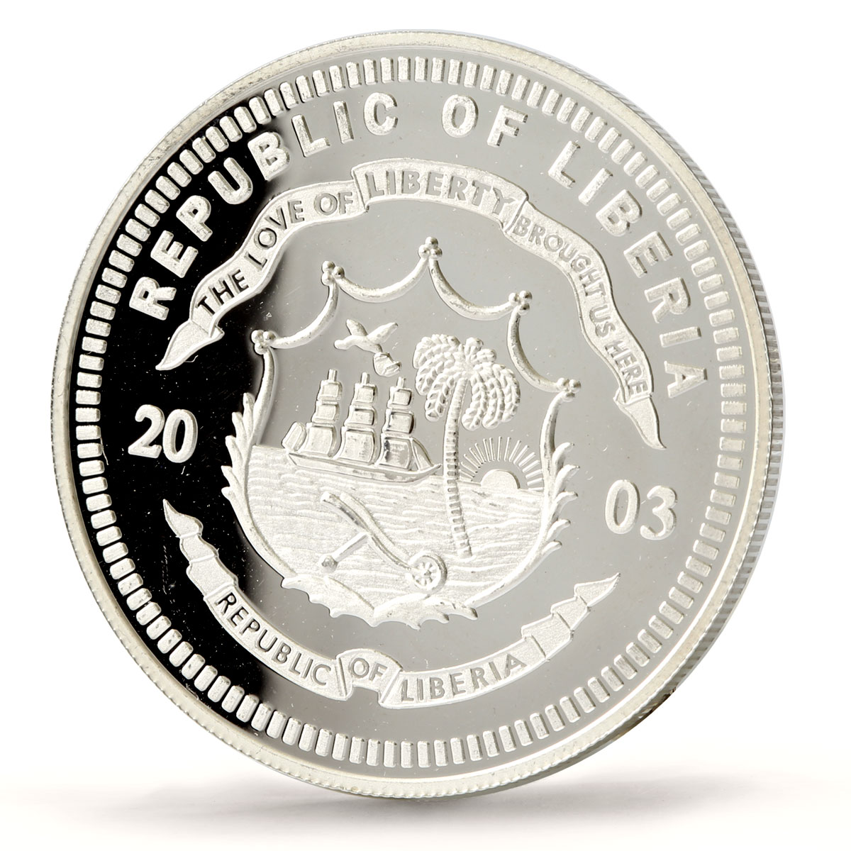 Liberia 20 dollars Railways Railroads Trains Br 10 001 proof silver coin 2003