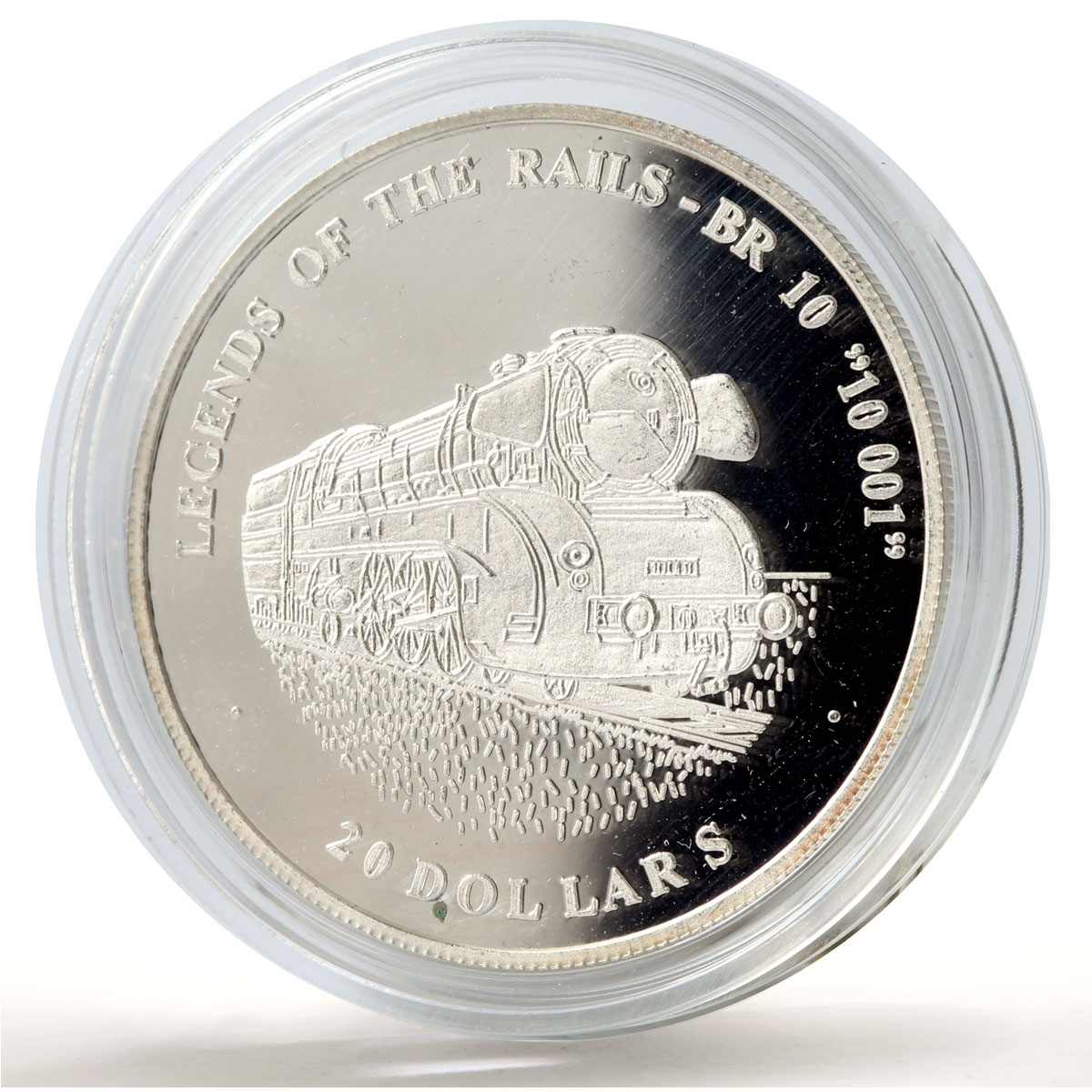 Liberia 20 dollars Railways Railroads Trains Br 10 001 proof silver coin 2003