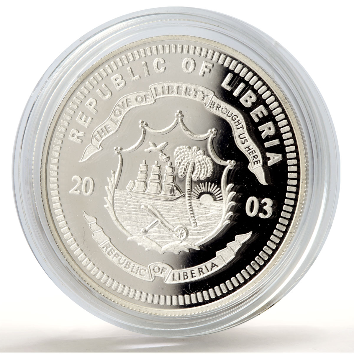 Liberia 20 dollars Railways Railroads Trains Br 10 001 proof silver coin 2003