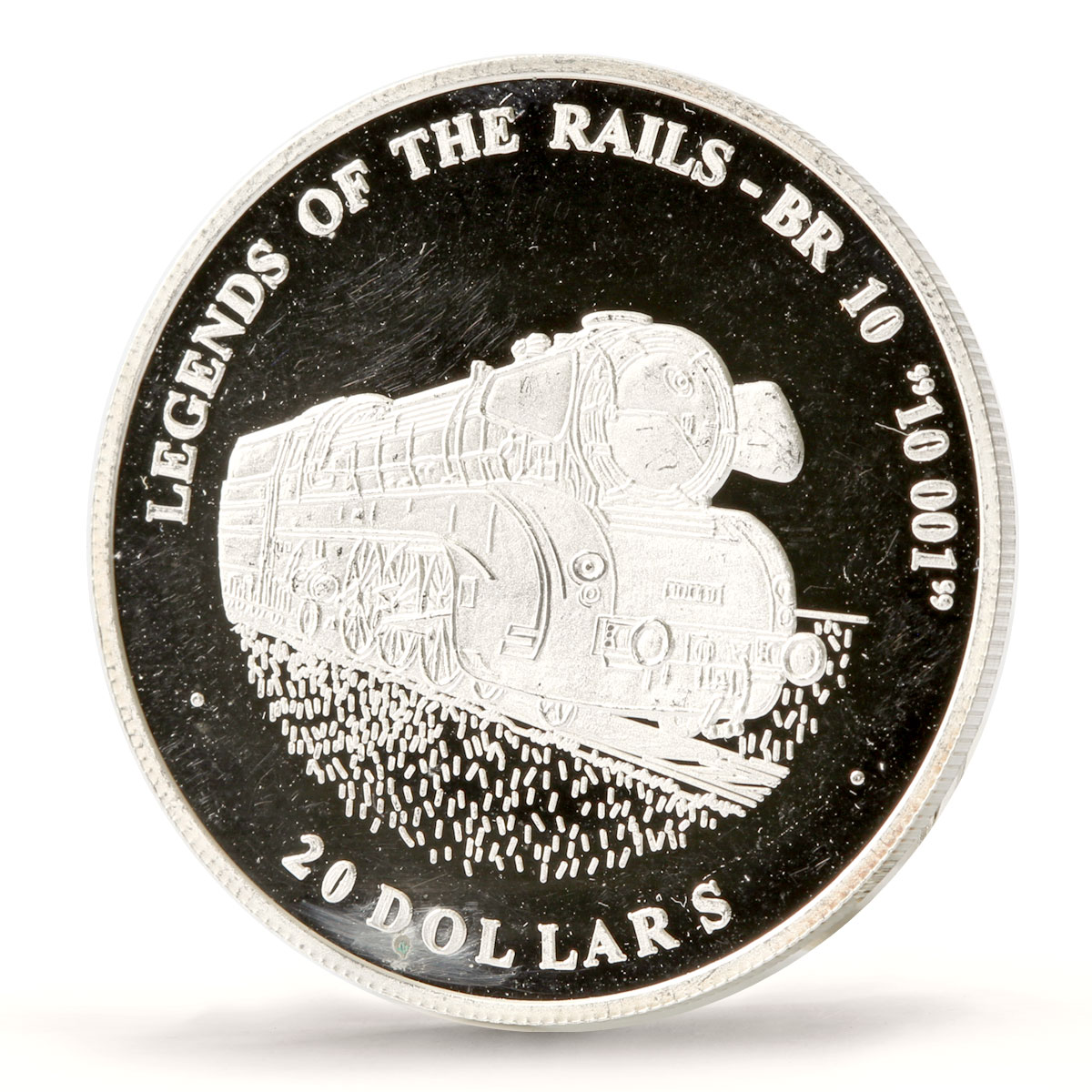 Liberia 20 dollars Railways Railroads Trains Br 10 001 proof silver coin 2003