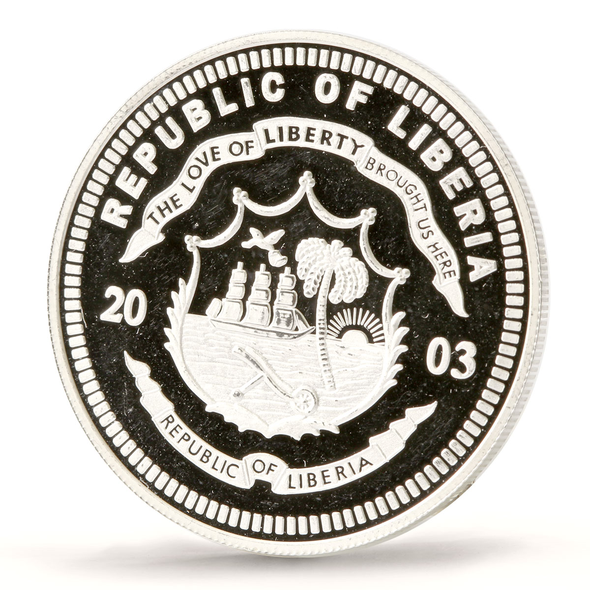 Liberia 20 dollars Railways Railroads Trains Br 10 001 proof silver coin 2003
