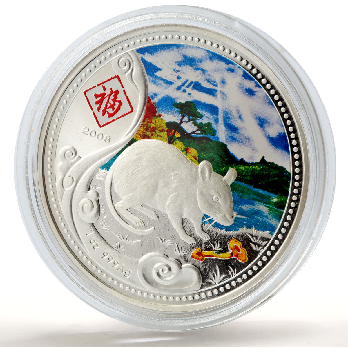 Niue 1 dollar Lunar Calendar Year of the Rat Mouse River silver coin 2008